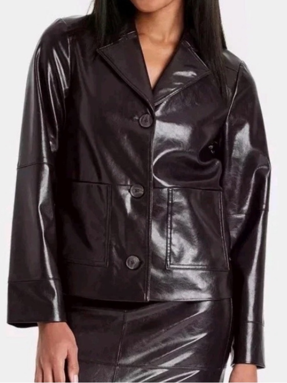 NWT - L Women's Faux Leather Jacket Front Button Fully Lined Brown - A New Day
